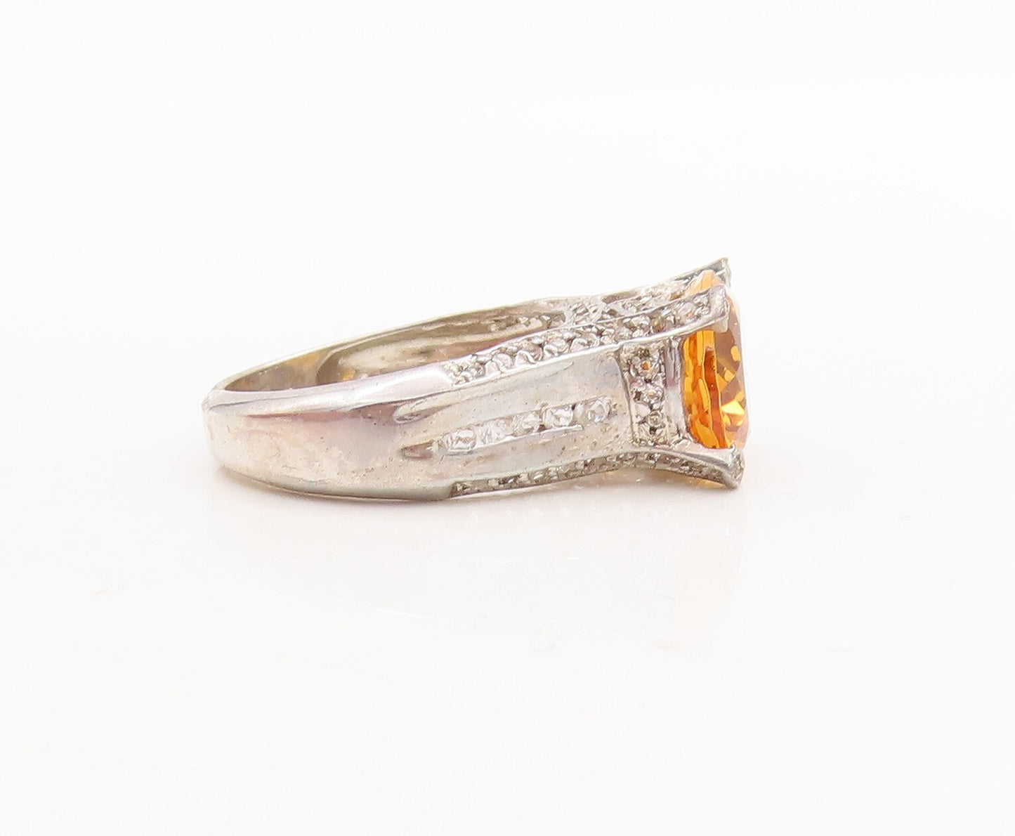 925 Sterling Silver Vintage Ring Citrine Princess Cut Topaz Neck  Sz 7  RG29169