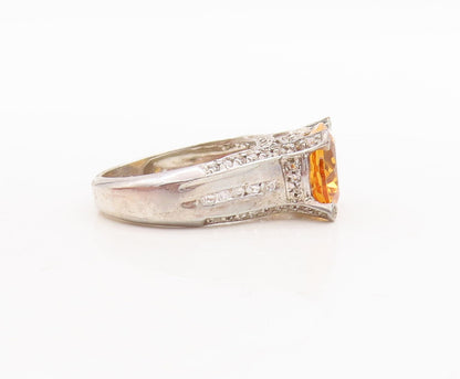 925 Sterling Silver Vintage Ring Citrine Princess Cut Topaz Neck  Sz 7  RG29169