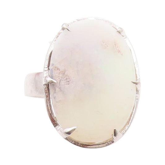 925 Sterling Silver Vintage Ring Modernist Oval Moonstone  Sz 8  RG32484