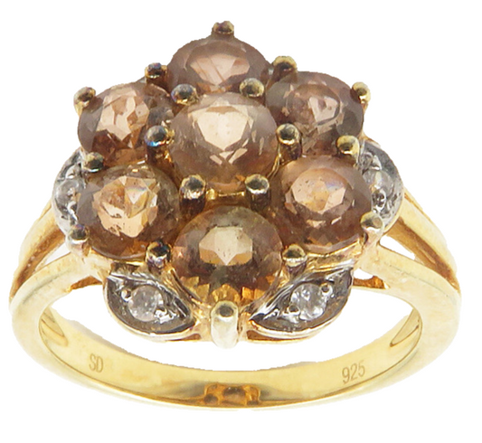 925 Sterling Silver  Topaz Gold Plated Floral Cocktail Ring Sz 6  RG12123