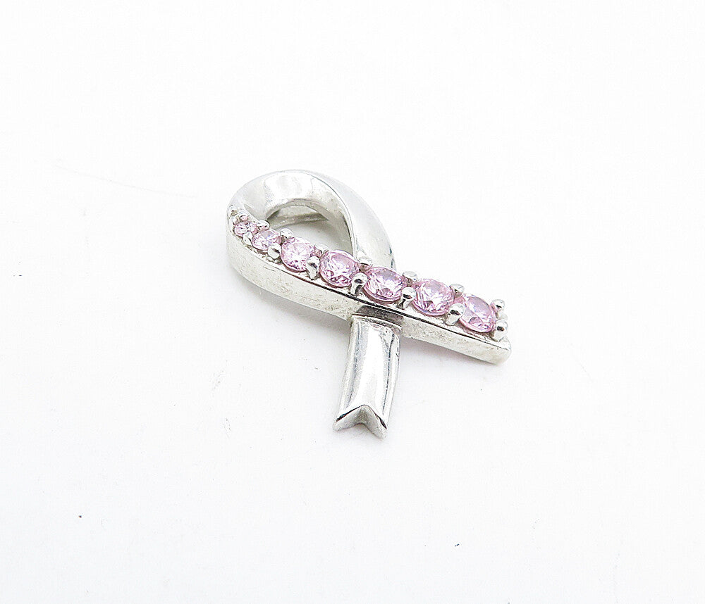 925 Sterling Silver Vintage Pink Topaz Petite Ribbon Motif Pendant PT3289
