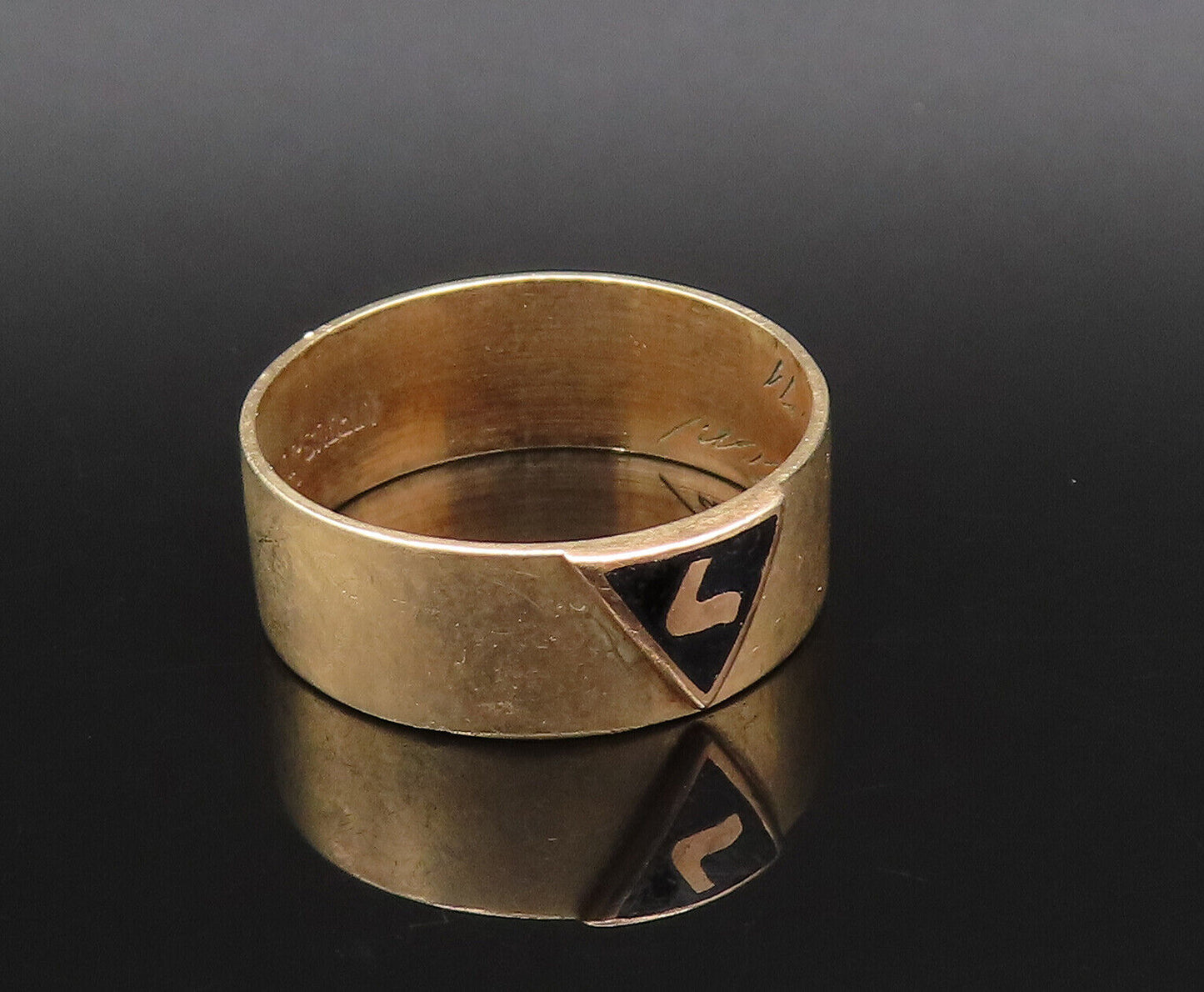 10K GOLD  Vintage Antique Enamel Freemason Band Ring Sz 10.5  GR548