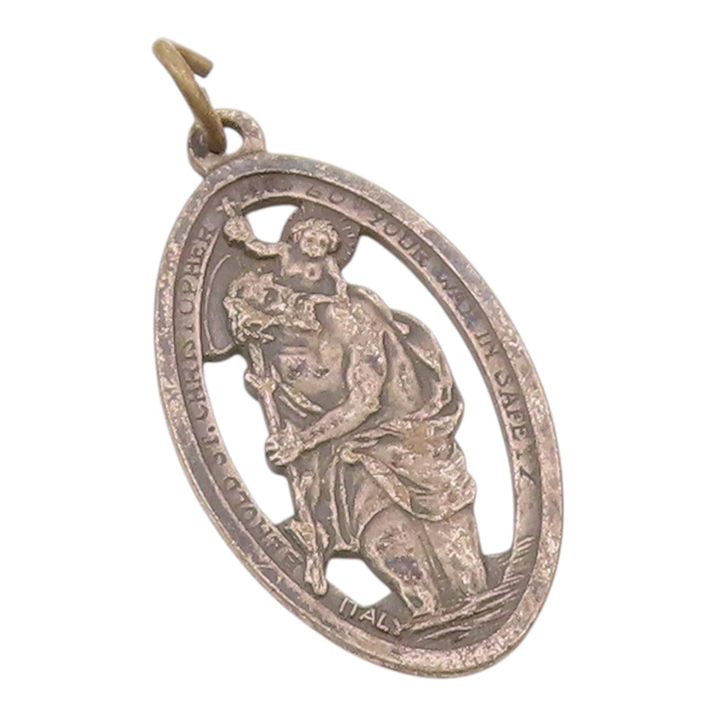 925 Sterling Silver  Vintage Antique Oxidized St. Christopher Pendant  PT15230