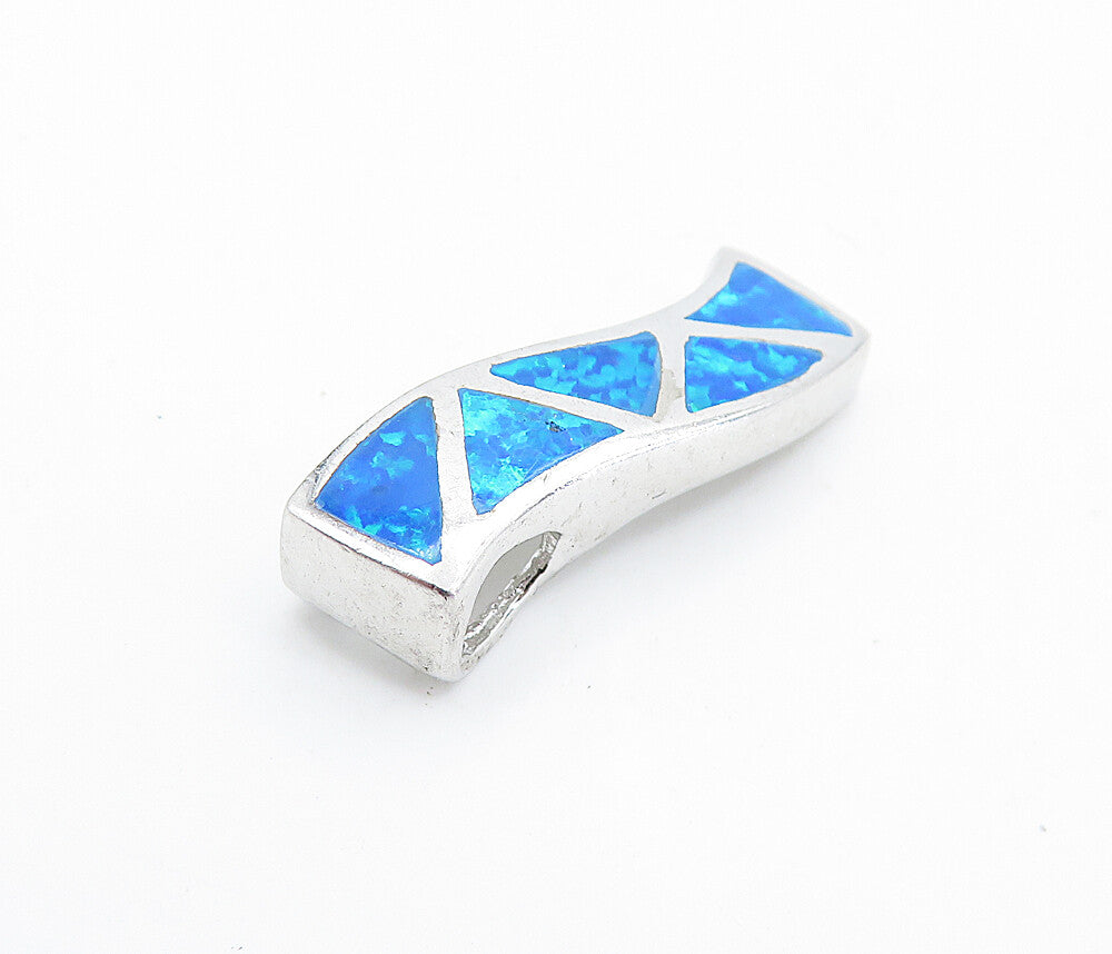925 Sterling Silver  Inlaid Fire Opal Triangle Pattern Vertical Pendant PT5694