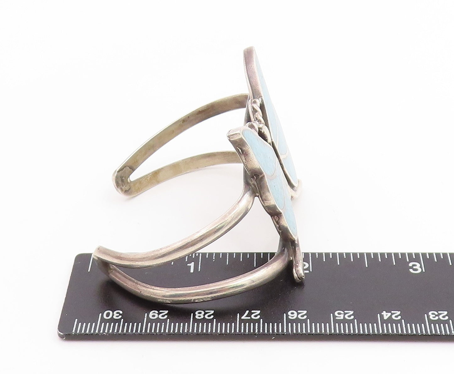925 Sterling Silver Vintage Bracelet NAVAJO ZUNI Turquoise Butterfly  BT11784