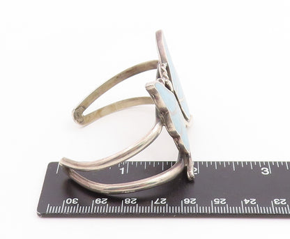 925 Sterling Silver Vintage Bracelet NAVAJO ZUNI Turquoise Butterfly  BT11784