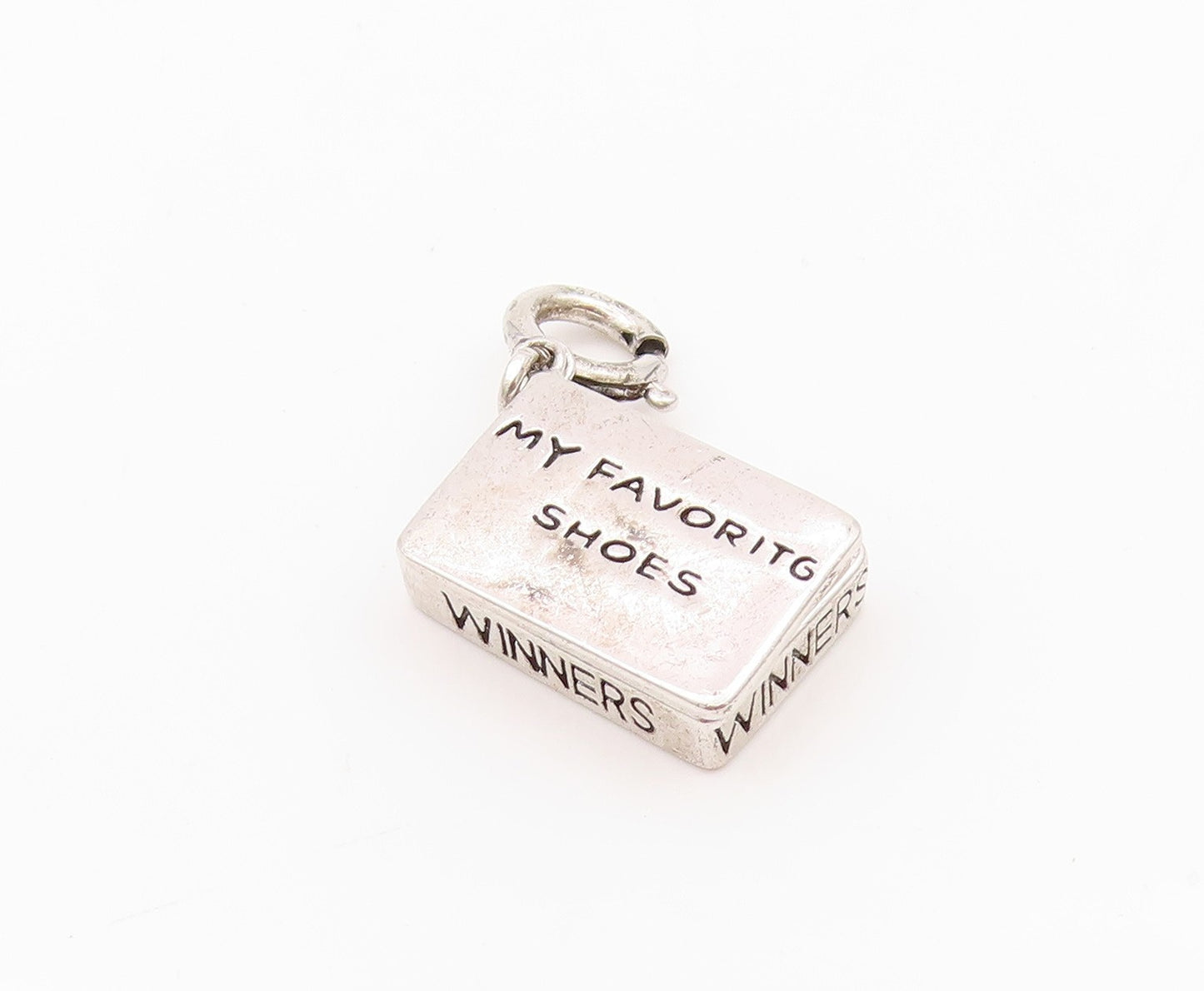 925 Sterling Silver Vintage Pendant Etched Designer Shoe Box Charm  PT24326