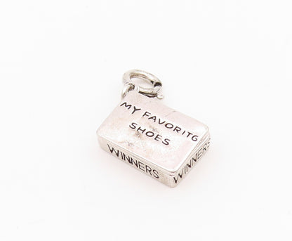 925 Sterling Silver Vintage Pendant Etched Designer Shoe Box Charm  PT24326
