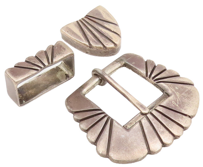 925 Silver Vintage Belt Buckle SOUTHWESTERN Fan Solid Belt Holder And Tip TR3675