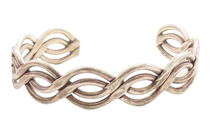 MEXICO 925 Sterling Silver  Vintage Dark Tone Infinity Cuff Bracelet  BT1815