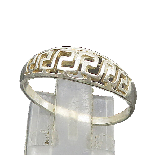 925 Sterling Silver  Vintage Shiny Greek Key Dome Band Ring Sz 8.5  RG21768