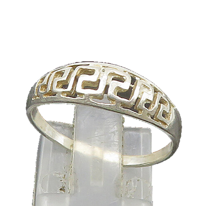 925 Sterling Silver  Vintage Shiny Greek Key Dome Band Ring Sz 8.5  RG21768