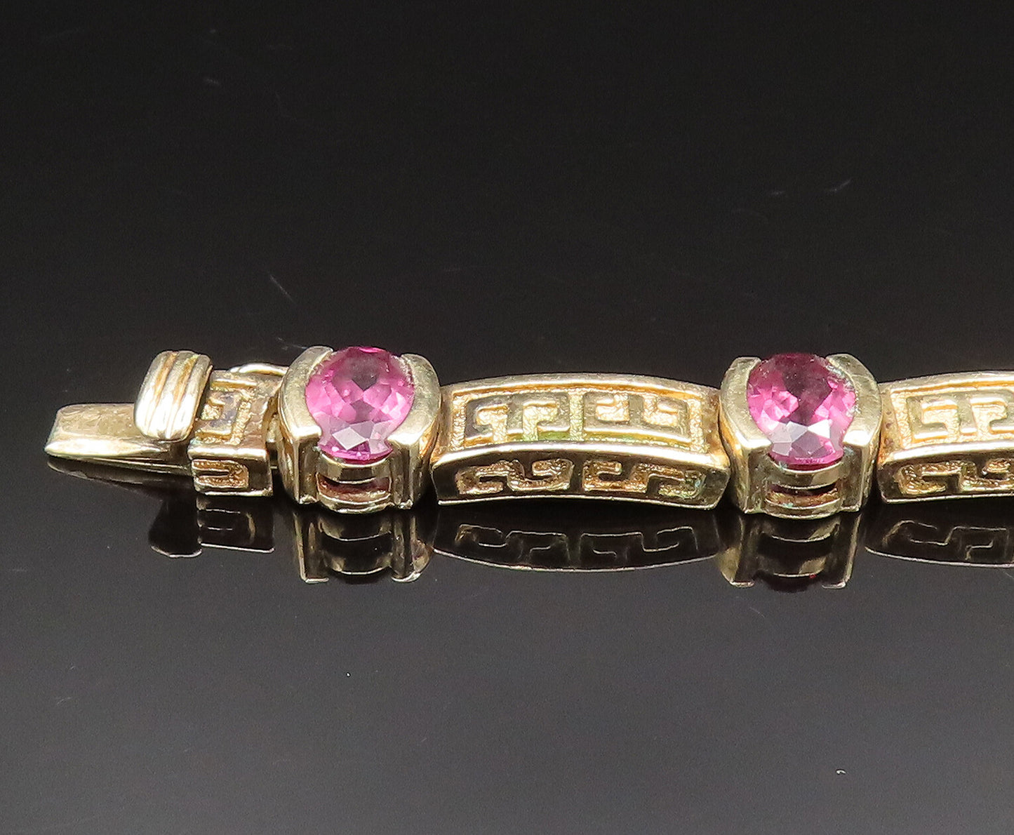 925 Silver  Vintage Engraved Gold Plated Amethyst Tennis Bracelet  BT9512