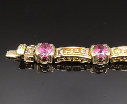 925 Silver  Vintage Engraved Gold Plated Amethyst Tennis Bracelet  BT9512