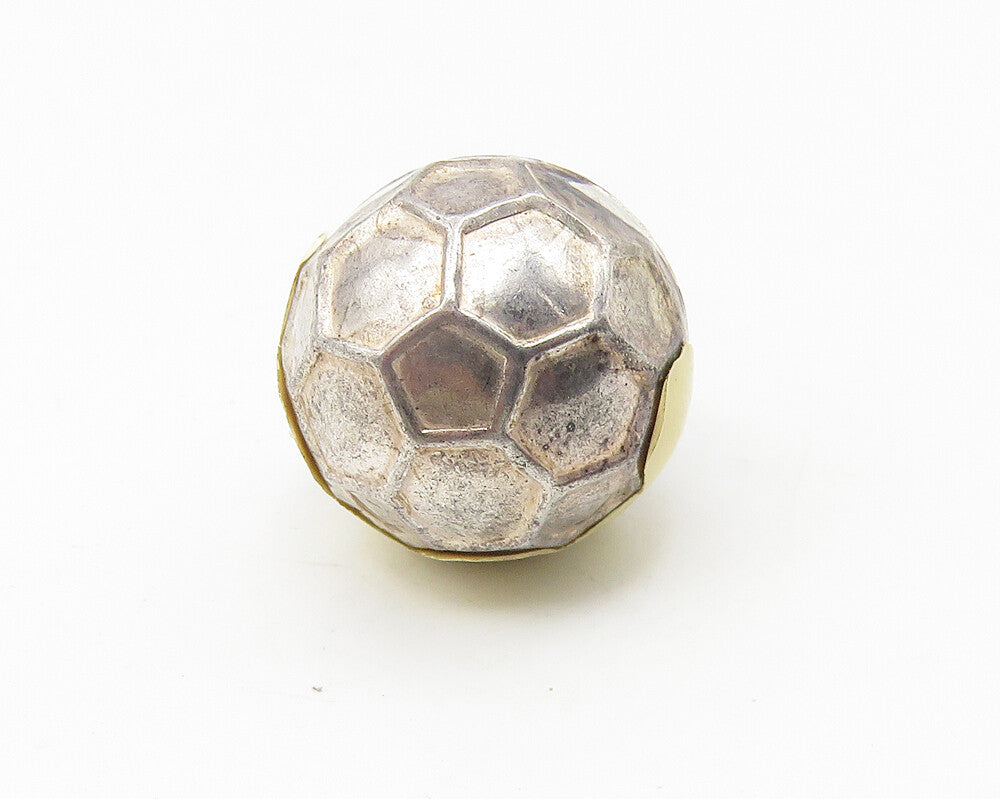 925 Sterling Silver  Vintage Enamel Soccer Ball Sports Motif Pendant  PT8969