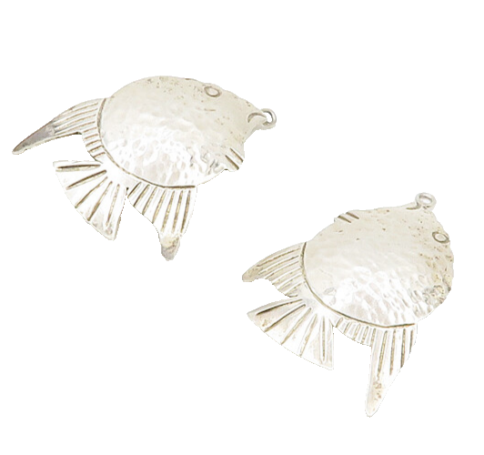 MEXICO 925 Sterling Silver  Vintage Shiny Fish Motif Dangle Earrings  EG9414