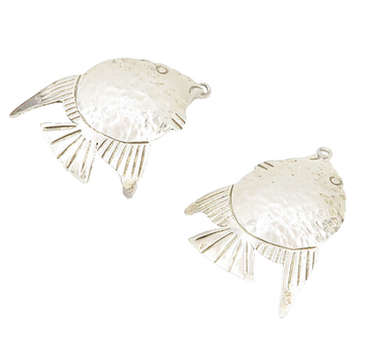 MEXICO 925 Sterling Silver  Vintage Shiny Fish Motif Dangle Earrings  EG9414
