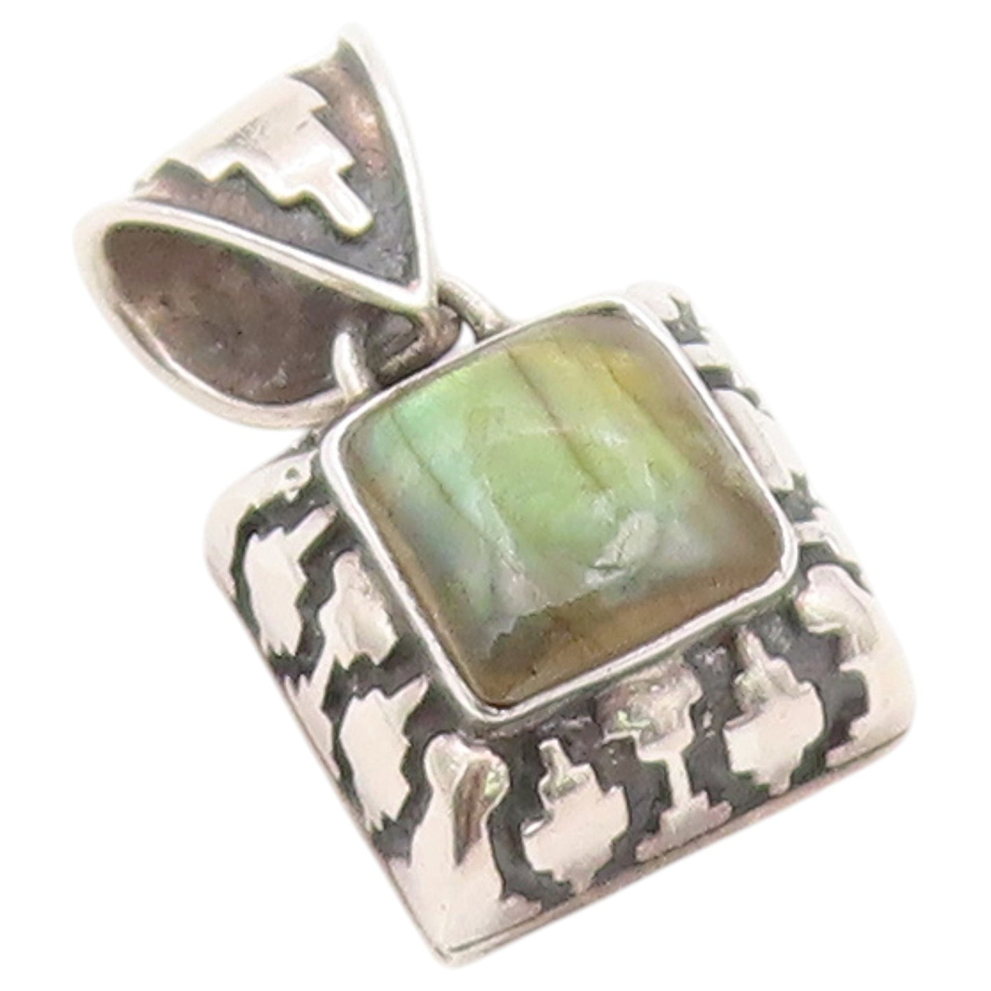 925 Sterling Silver Vintage Pendant Classic Labradorite Geometric Charm  PT26404