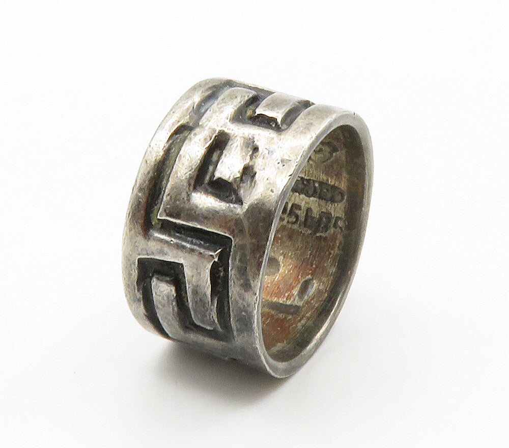 MEXICO 925 Sterling Silver  Vintage Greek Key Chiseled Band Ring Sz 6  RG15177