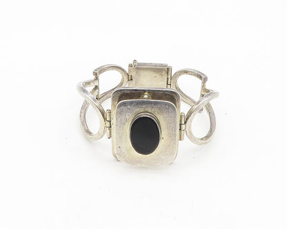 MEXICO 925 Sterling Silver  Vintage Inlaid Black Onyx Chain Bracelet  BT7236