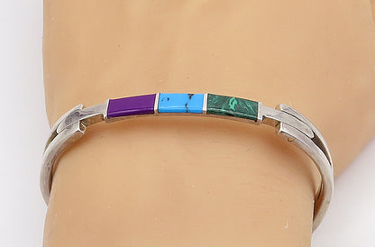 MEXICO 925 Silver Vintage Malachite Turquoise & Sugilite Bracelet BT2518