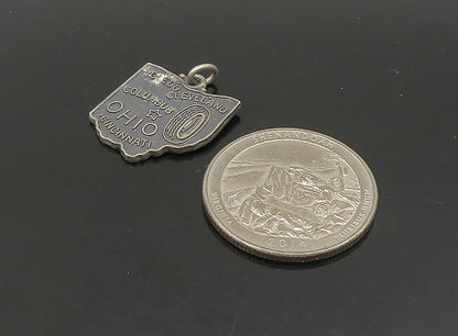 925 Sterling Silver  Vintage Dark Tone Ohio State Map Motif Pendant  PT19503