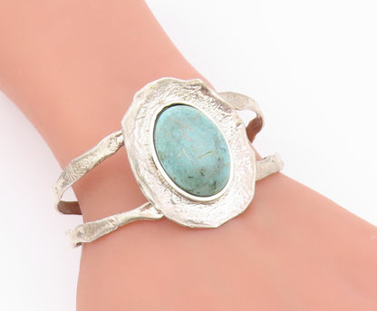925 Sterling Silver  Vintage Cabochon Rough Gemstone Cuff Bracelet  BT8926