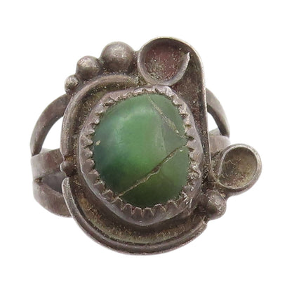 925 Sterling Silver Vintage Ring NAVAJO Swirly Carved Gemstone  Sz 8.5  RG32823