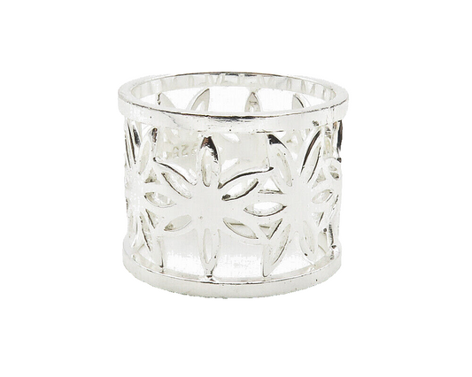 925 Sterling Silver  Shiny Cutout Floral Motif Round Band Ring Sz 7.5  RG13808