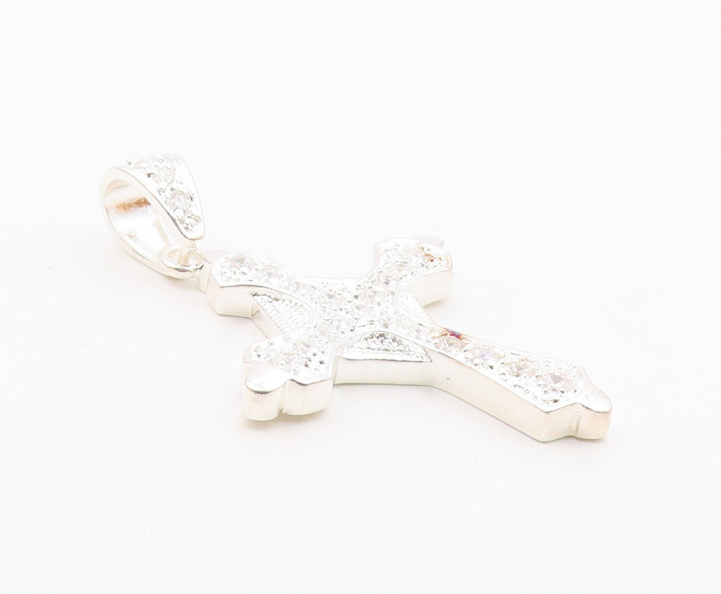 925 Sterling Silver  Vintage Cubic Zirconia Religious Cross Pendant  PT16334