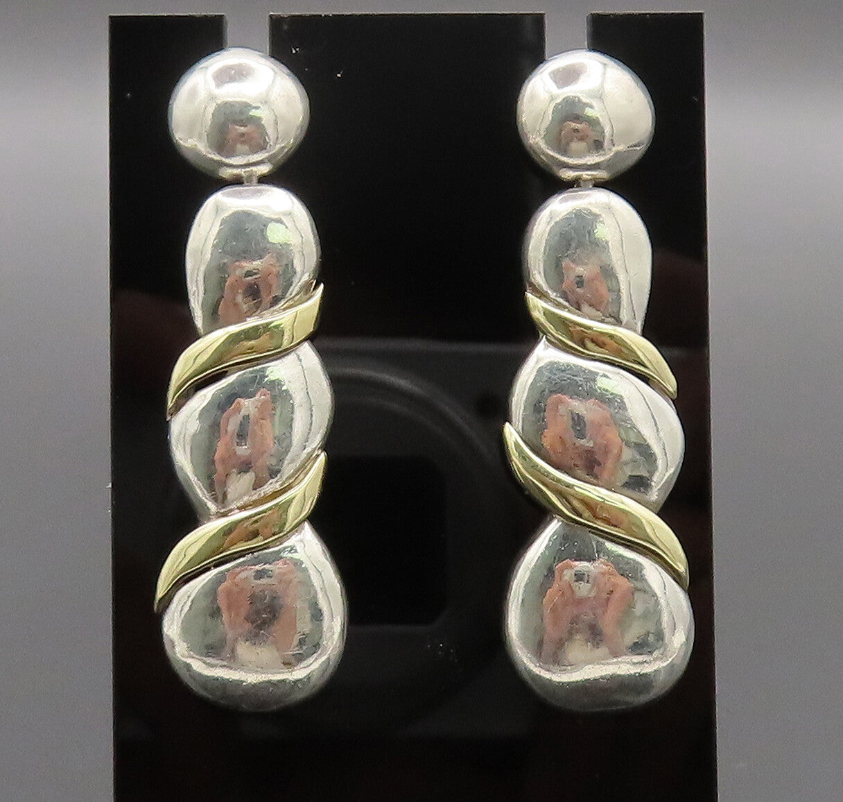 14k GOLD & 925 Sterling Silver  Vintage Swirl Breaded Drop Earrings  EG12549