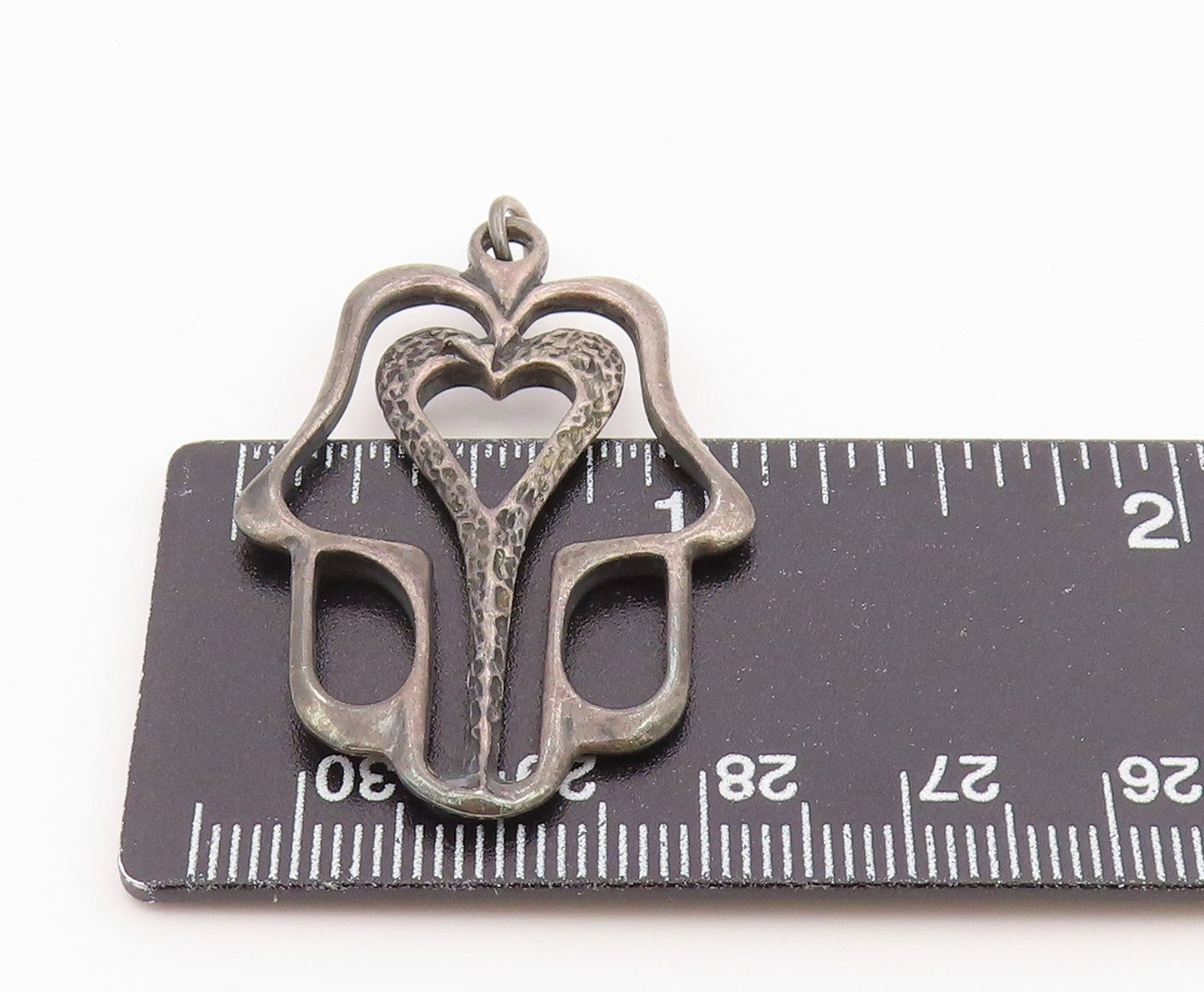 925 Sterling Silver Vintage Pendant Modernist Open Hamsa Heart Charm  PT26382
