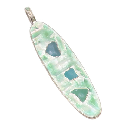 925 Sterling Silver  Vintage Multi Stone Aventurine Linear Pendant  PT21035