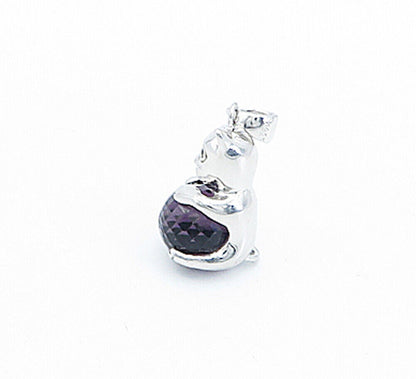 925 Sterling Silver  Amethyst Sphere & Topaz Accent Teddy Bear Pendant  PT2768