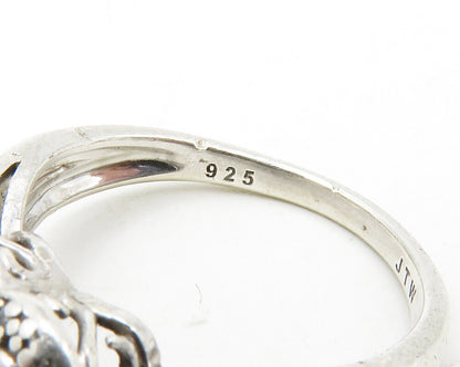 925 Sterling Silver Vintage Genuine Diamonds Love Heart Band Ring Sz 7 RG13376