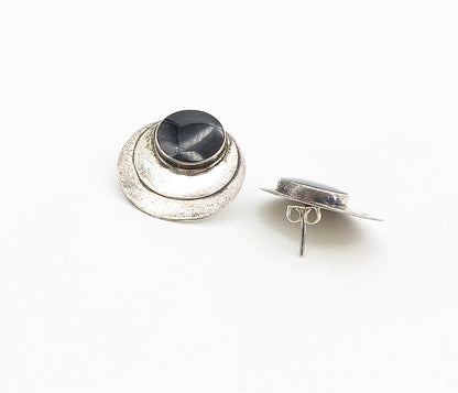 925 Sterling Silver  Vintage Inlaid Black Onyx Round Drop Earrings  EG4556