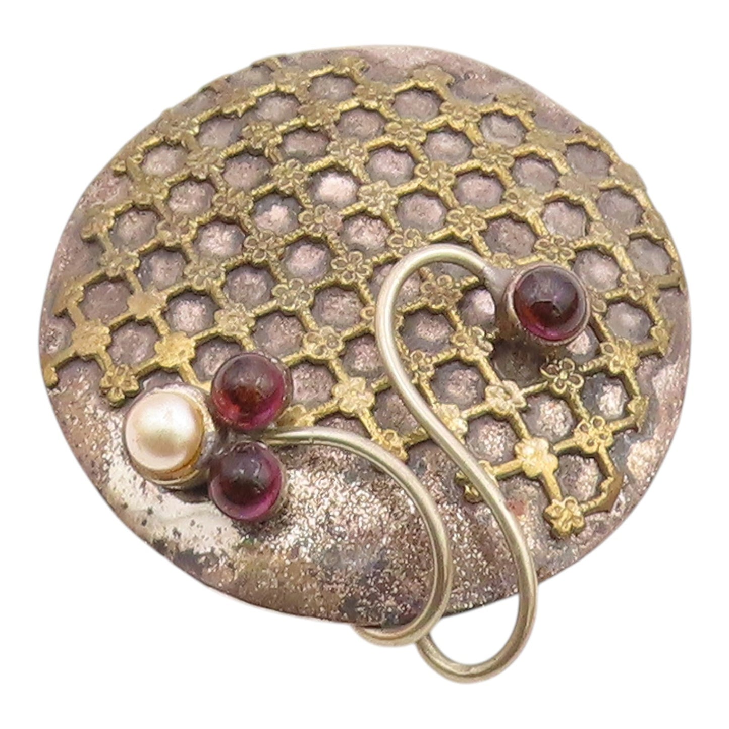 DESIGNER 925 Silver  Vintage Pearl & Amethyst Floral Pattern Brooch Pin BP8199
