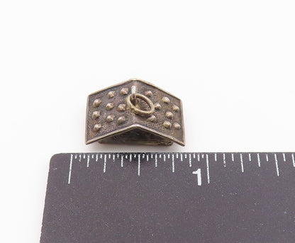 925 Sterling Silver  Vintage Dark Tone Cottage House Motif Pendant  PT18460