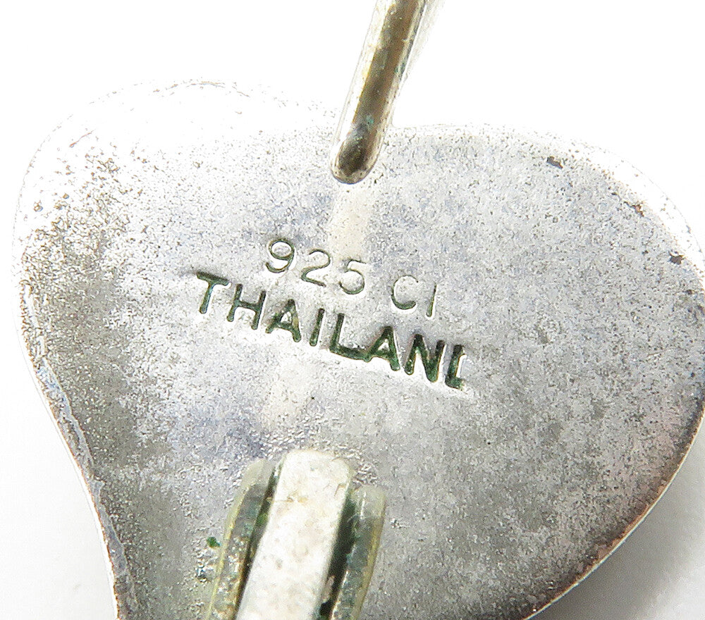 925 Sterling Silver  Vintage  Shiny Frosted Love Heart Drop Earrings  EG7610