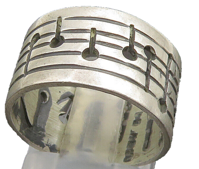 925 Sterling Silver  Vintage Open Musical Notes Band Ring Sz 7  RG24629