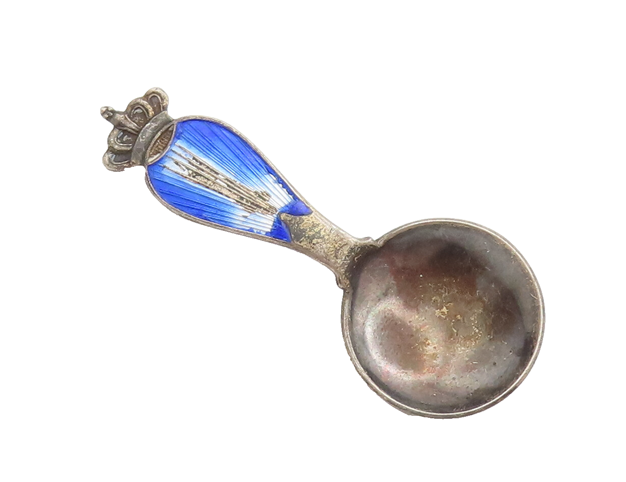 HGLS DENMARK 925 Silver  Vintage Carved Royal Enamel Spoon Brooch Pin  BP10295