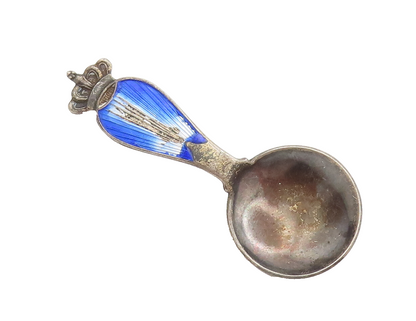 HGLS DENMARK 925 Silver  Vintage Carved Royal Enamel Spoon Brooch Pin  BP10295