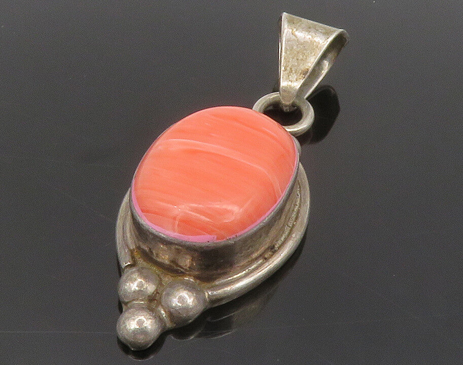 MEXICO 925 Sterling Silver Vintage Cabochon Rhodochrosite Pendant PT10575