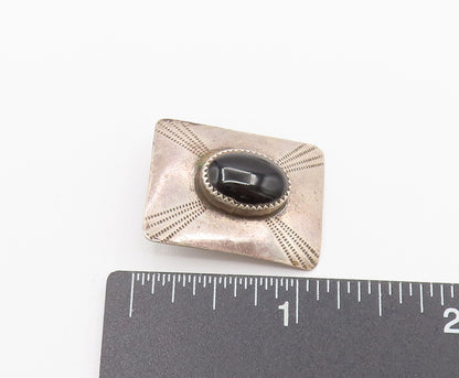BB NAVAJO 925 Silver  Vintage Etched Lines Onyx Clip Back Earrings  EG12347