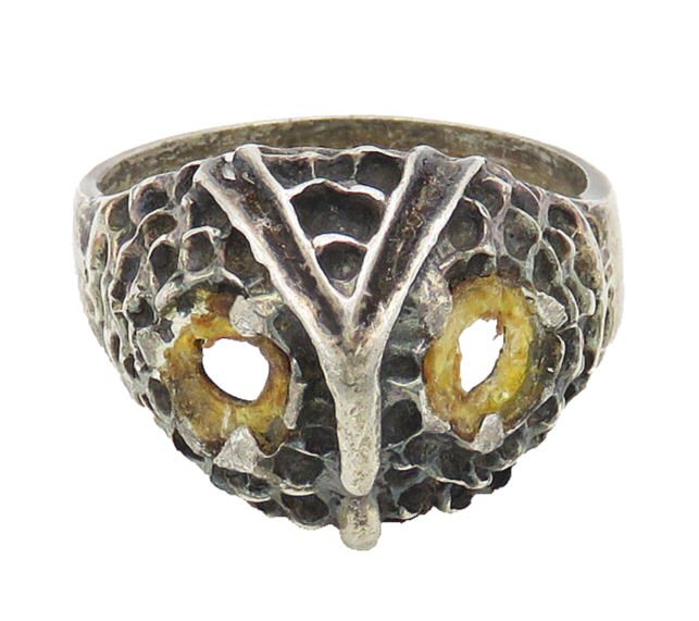 MEXICO 925 Sterling Silver Vintage Antique Owl Head Band Ring Sz 13.5  RG18559