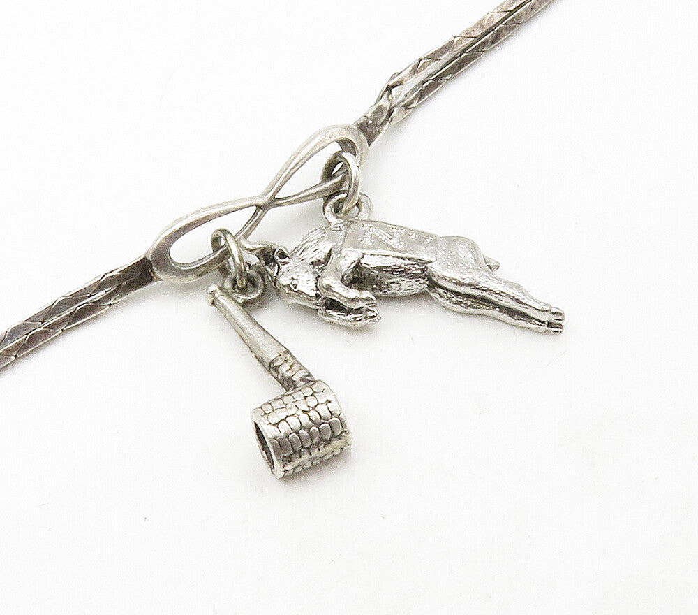 KINNEY 925 Sterling Silver  Vintage Bull Charmed Double Chain Bracelet  BT6596