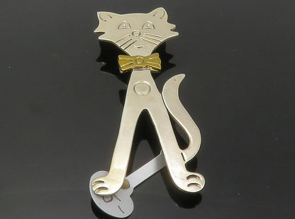 MEXICO 925 Sterling Silver  Vintage 2 Tone Cat With Bow Tie Brooch Pin  BP4724