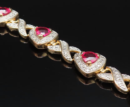 925 Silver  Vintage Gold Plated Red Malaya Garnet & X Pattern Bracelet BT9606