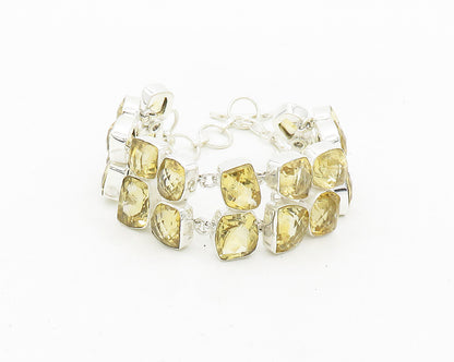 925 Sterling Silver  Shiny Faceted Citrine Cluster Chain Bracelet  BT7490