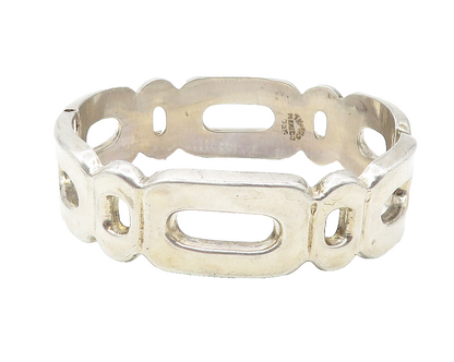 MEXICO 925 Sterling Silver  Vintage Solid Cutout Hinge Bangle Bracelet BT4558